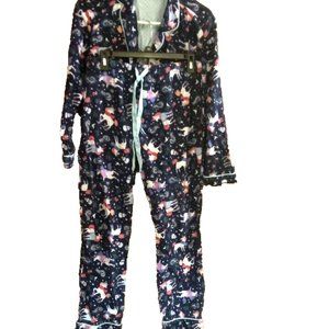 pajama set womens unicorns flannel fantasy size Small Bedroom lounge blue